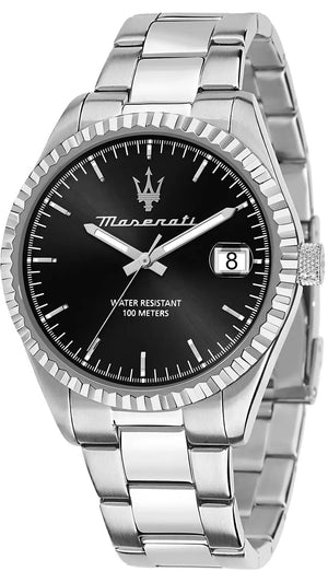 Maserati Competizione Black Dial Silver Steel Strap Watch for Men - R8853100028