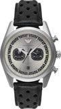 Emporio Armani Racer Chronograph Silver Dial Black Leather Strap Watch for Men - AR11677