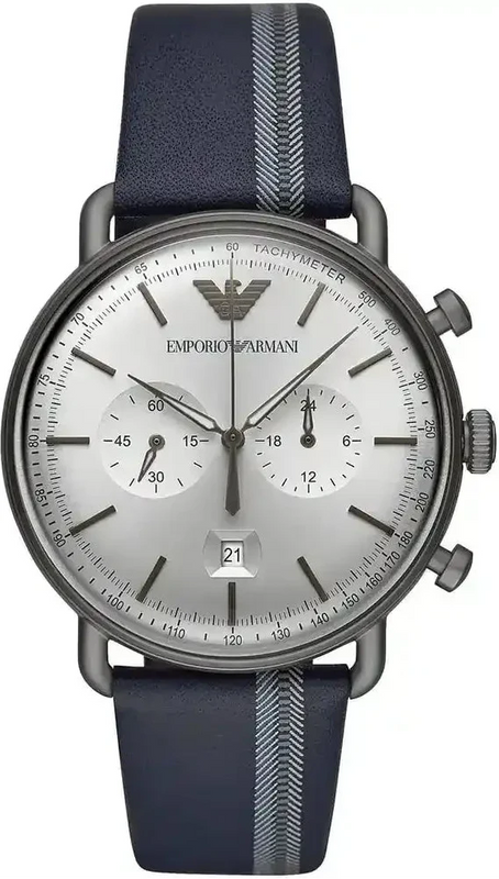 Emporio Armani Aviator Silver Dial Two Tone Leather Strap Watch for Men - AR11202