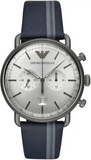 Emporio Armani Aviator Silver Dial Two Tone Leather Strap Watch for Men - AR11202