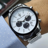 Maserati Attrazione Chronograph White Dial Silver Steel Strap Watch for Men - R8853151004
