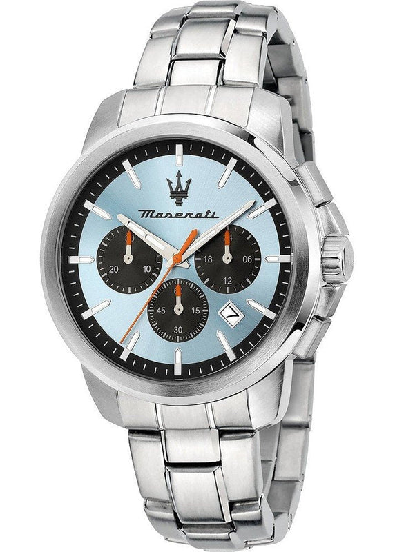 Maserati Successo Chronograph Ice Blue Dial Silver Steel Strap Watch for Men - R8873621044