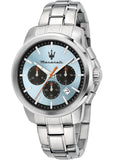 Maserati Successo Chronograph Ice Blue Dial Silver Steel Strap Watch for Men - R8873621044
