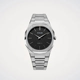 D1 Milano Ultra Thin Matte Black Dial Silver Steel Strap Watch for Men - D1-UTBJ40