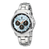 Maserati Successo Chronograph Ice Blue Dial Silver Steel Strap Watch for Men - R8873621044