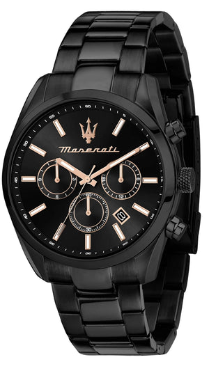Maserati Attrazione Chronograph Black Dial Black Steel Strap Watch for Men - R8853151009