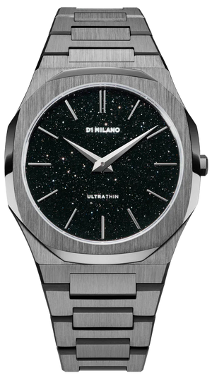 D1 Milano Ultra Thin Aventurine Black Dial Silver Steel Strap Watch for Men - D1-UTBJ29