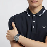 Emporio Armani Aviator Silver Dial Two Tone Leather Strap Watch for Men - AR11202