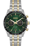 Hugo Boss Tourmaster Chronograph Green Dial Two Tone Steel Strap Watch for Men - 1514287