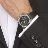 Emporio Armani Zeta Chronograph Black Dial Black Leather Strap Watch for Men - AR1975