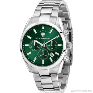 Maserati Attrazione Chronograph Green Dial Silver Steel Strap Watch for Men - R8853151011