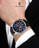 Maserati Attraction Limited Edition Chronograph Blue Dial Brown Leather Strap Watch for Men - R8851151003