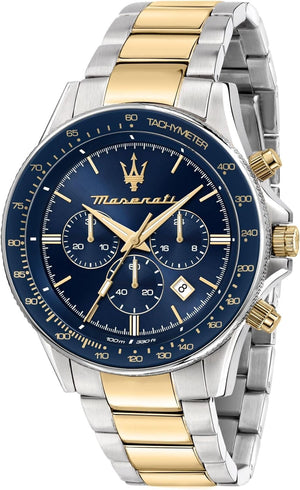 Maserati SFIDA Limited Edition Chronograph Blue Dial Two Tone Steel Strap Watch for Men - R8873640017