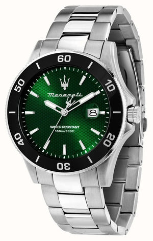 Maserati Competizione Green Dial Silver Steel Strap Watch for Men - R8853100038