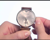 Emporio Armani Gianni Silver Dial Brown Leather Strap Watch for Men - AR1675
