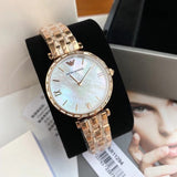 Emporio Armani Gianni T-Bar Mother of Pearl White Dial Two Tone Steel Watch for Women - AR11294