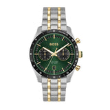 Hugo Boss Tourmaster Chronograph Green Dial Two Tone Steel Strap Watch for Men - 1514287