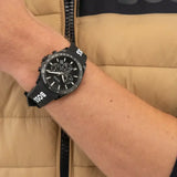 Hugo Boss Strike Chronograph Black Dial Black Rubber Strap Watch for Men - 1514289