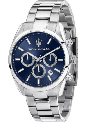 Maserati Attrazione Chronograph Blue Dial Silver Steel Strap Watch for Men - R8853151005