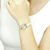 Emporio Armani Gianni T-Bar Silver Dial Beige Leather Strap Watch for Women - AR1687