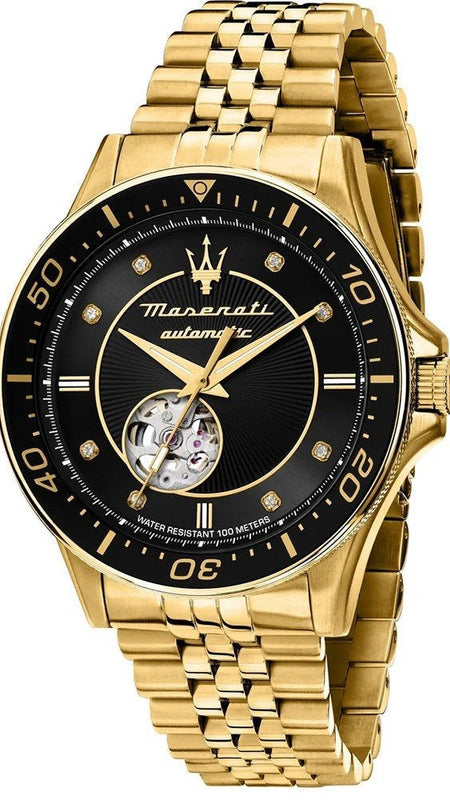Maserati SFIDA Special Edition Automatic Black Dial Gold Steel Strap Watch for Men - R8823140012