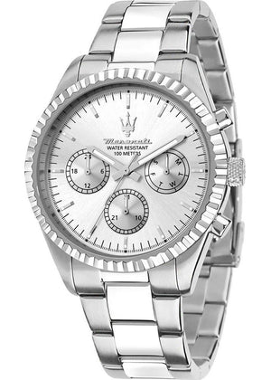 Maserati Competizione Chronograph Silver Dial Silver Steel Strap Watch for Men - R8853100041