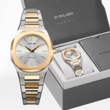 D1 Milano Ultra Thin Silver Dial Two Tone Steel Strap Watch for Women - D1-UTBL34