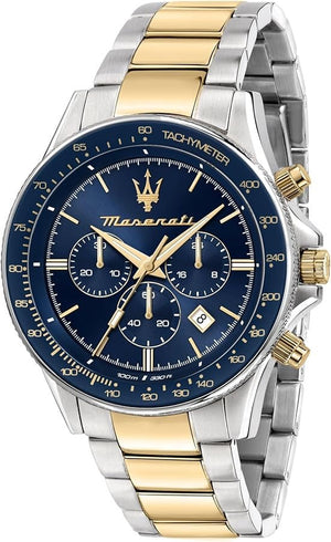 Maserati SFIDA Limited Edition Chronograph Blue Dial Two Tone Steel Strap Watch for Men - R8873640017