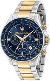 Maserati SFIDA Limited Edition Chronograph Blue Dial Two Tone Steel Strap Watch for Men - R8873640017