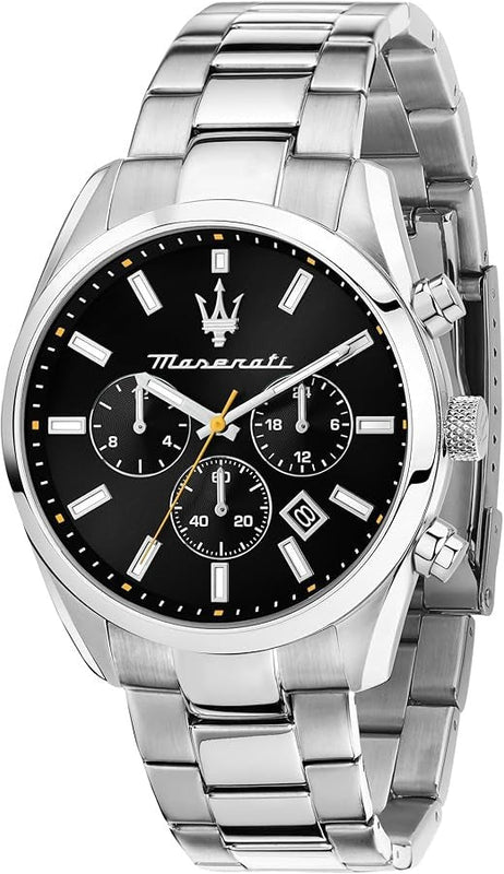 Maserati Attrazione Chronograph Black Dial Silver Steel Strap Watch for Men - R8853151010