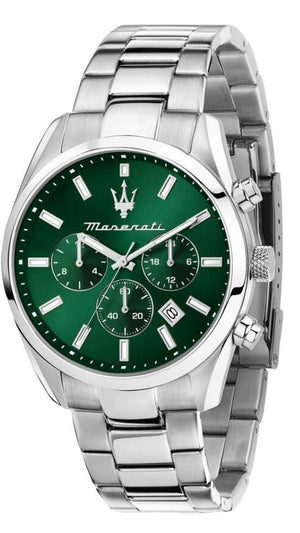 Maserati Attrazione Chronograph Green Dial Silver Steel Strap Watch for Men - R8853151011