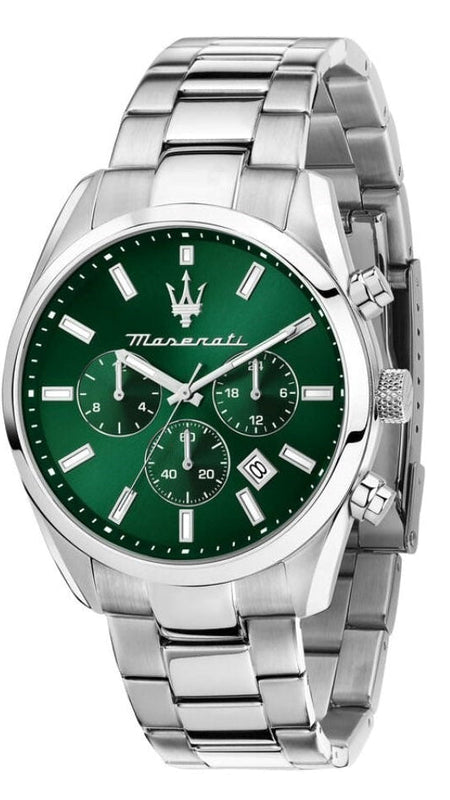 Maserati Attrazione Chronograph Green Dial Silver Steel Strap Watch for Men - R8853151011
