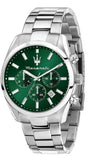 Maserati Attrazione Chronograph Green Dial Silver Steel Strap Watch for Men - R8853151011