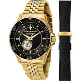Maserati SFIDA Special Edition Automatic Black Dial Gold Steel Strap Watch for Men - R8823140012