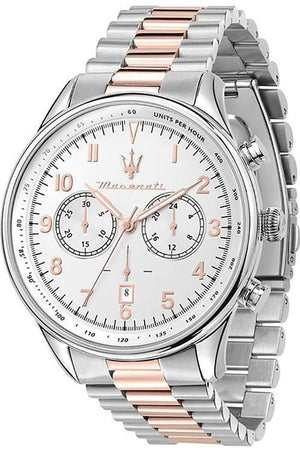 Maserati Tradizione Chronograph White Dial Two Tone Steel Strap Watch for Men - R8873646002