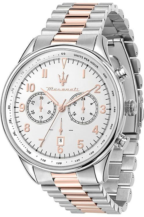 Maserati Tradizione Chronograph White Dial Two Tone Steel Strap Watch for Men - R8873646002