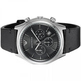 Emporio Armani Zeta Chronograph Black Dial Black Leather Strap Watch for Men - AR1975