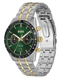 Hugo Boss Tourmaster Chronograph Green Dial Two Tone Steel Strap Watch for Men - 1514287