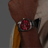Hugo Boss Skytraveller Chronograph Burgundy Red Dial Black Leather Strap Watch for Men - 1514193