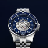 Maserati SFIDA Skeleton Automatic Blue Dial Silver Steel Strap Watch for Men - R8823140011