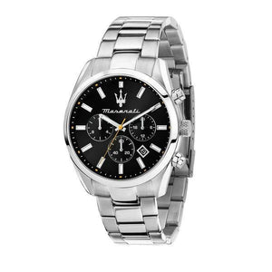 Maserati Attrazione Chronograph Black Dial Silver Steel Strap Watch for Men - R8853151010