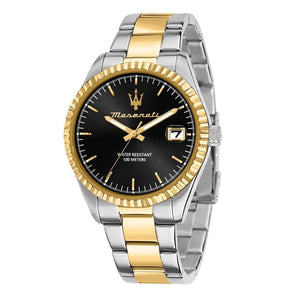 Maserati Competizione Black Dial Two Tone Steel Strap Watch for Men - R8853100042