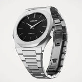 D1 Milano Ultra Thin Matte Black Dial Silver Steel Strap Watch for Men - D1-UTBJ40