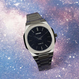 D1 Milano Ultra Thin Aventurine Black Dial Silver Steel Strap Watch for Men - D1-UTBJ29