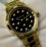 Gucci G Timeless 18K Gold Black Dial Gold Steel Strap Watch for Women - YA1265037