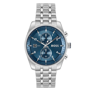 Hugo Boss Skytraveller Chronograph Blue Dial Silver Steel Strap Watch for Men - 1514216