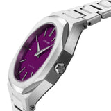D1 Milano Ultra Thin Solar Sync Purple Dial Silver Steel Strap Watch for Women - D1-UTBL36