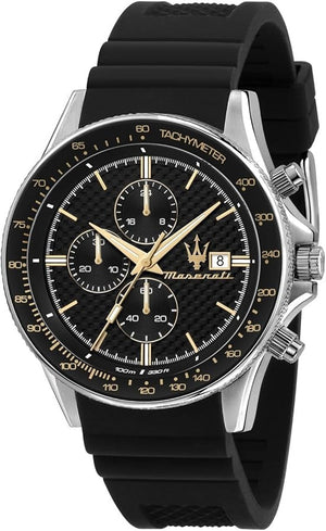 Maserati SFIDA Chronograph Black Dial Black Silicone Strap Watch for Men - R8871640005