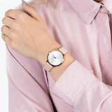 Emporio Armani Modern Silver Dial Pink Leather Strap Watch for Women - AR11160