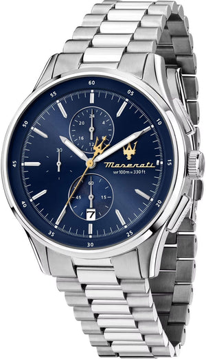 Maserati Sorpasso Chronograph Blue Dial Silver Steel Strap Watch for Men - R8873624004